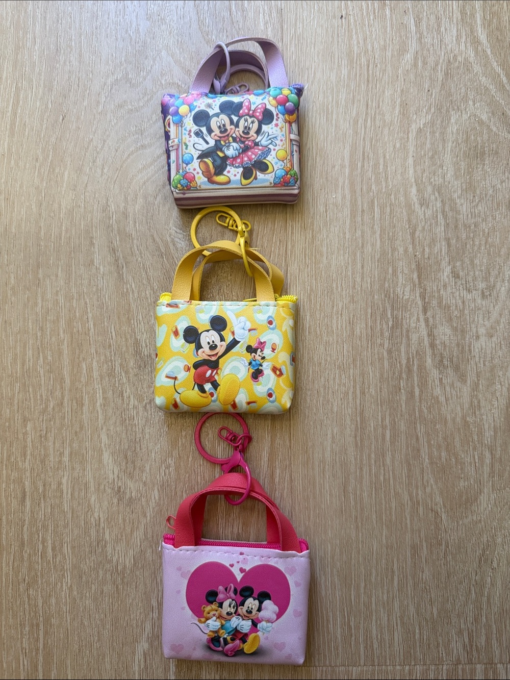 Disney Mini Character Bag Keychains - Pink, Yellow, Purple
